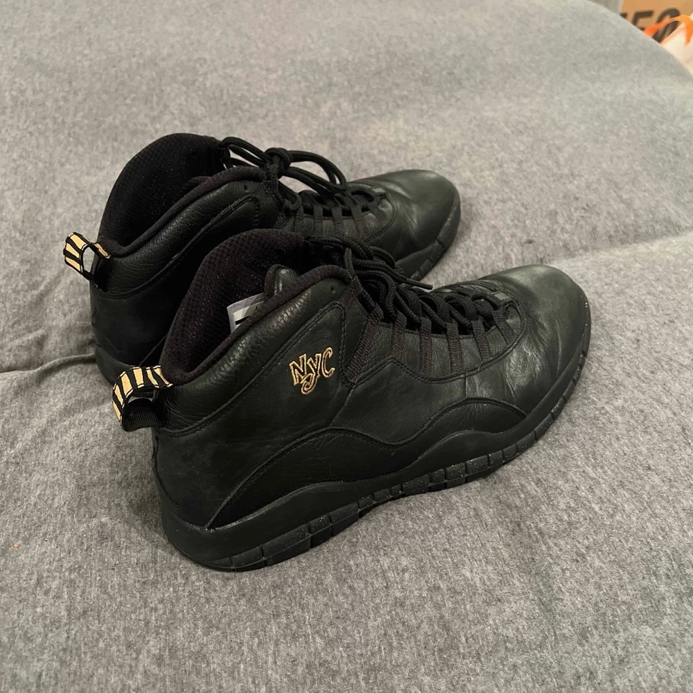 Jordan 10 Black NYC High-Top Sneakers with Gold Accents